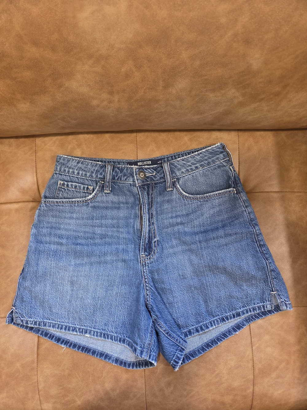 Hollister Women's Mid-Blue High-Rise Denim Shorts
